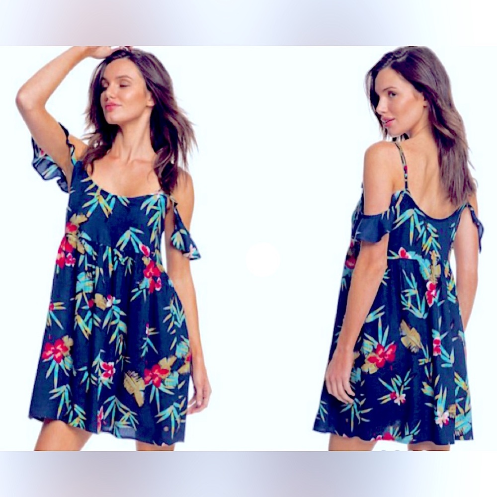 Roxy Cold Shoulder Ruffle Sleeve Floral Dress